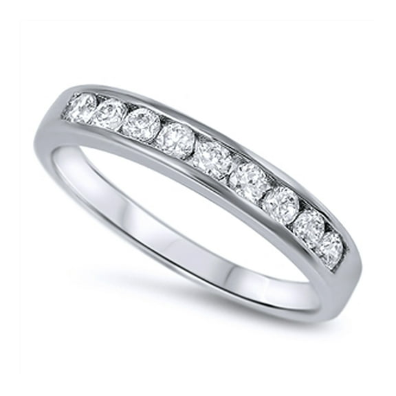 Women's Sterling Silver Round White CZ Band Anniversary Ring 4MM ( Size 3 to 12 )