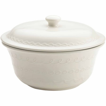 - Cake Boss Icing Serveware 2.5-Quart Stoneware Covered Round Casserole, White