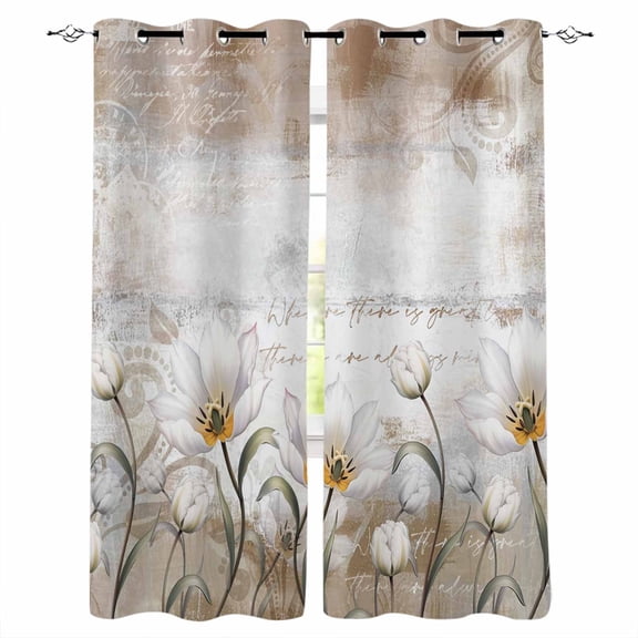 Vintages Flowers Black Out Curtains 63 Inch Long, Room Darkening Draperies Curtains Panels, Country Farmhouse Retro Botanical Floral Thermal Insulated Curtain for Bedroom Living Room 52"x63" 2 Panels