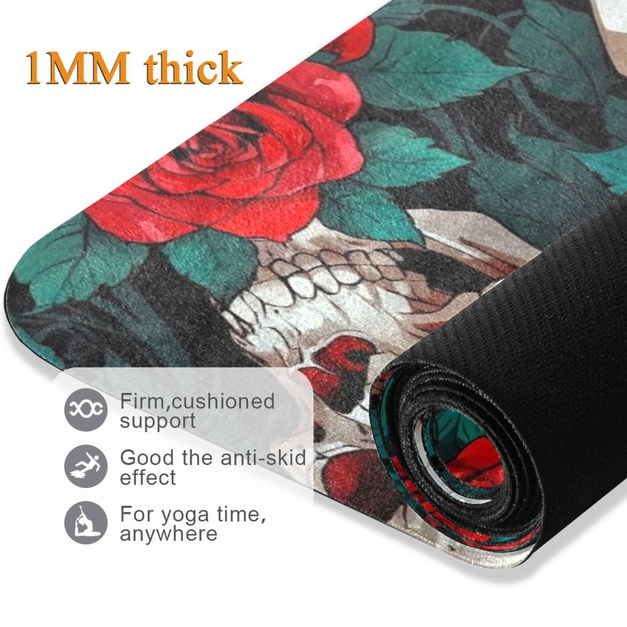 BZSMCE Yoga Mat Women Fitness Mat Floral Skulls Pattern