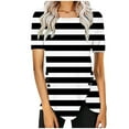 thumbnail image 2 of ALLLIST Short Sleeve Womens Tops Clearance Under $5 Striped Black Crew Neck Printed T-Shirts Button Loose Tshirt Dress Women, 2 of 5