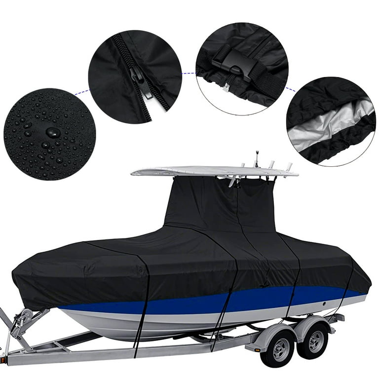 210D T-Top Boat Cover 20-22ft, Waterproof Heavy Duty Trailerable Center  Console T-Top Roof Boat Cover Beam Width to 106 W, Black 