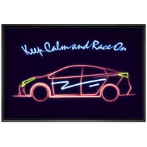IDEA4WALL Framed Canvas Art Wall Decor Classic Red and Yellow Sport Coupe Keep Calm and Race On Transportation Cars Digital Art Pop Art Chic 3D Neon for Dorm Home Office - 24"x36"