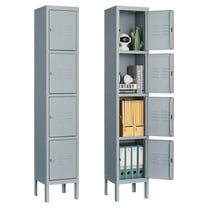 Metal Storage Lockers - 4 Tier Lockable Cabinet for School, Gym, Office - Gray Steel Employee Lockers with Door - 12W x 12D x 66H