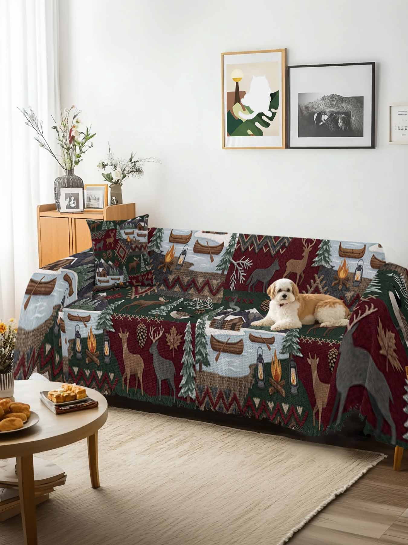 Western Boho Couch Cover, Farmhouse Country Rustic Chic Wild Nature Cabin Deer Oversized Sofa Cover Blanket for 3 Cushion Couch, Sectional Sofa Slipcover Protector for Living Room Bedroom 71''x150''