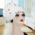 thumbnail image 3 of Koszal Flower Decor Solid Color Headscarf Cap Women Rhinestone Ruched Head Wrap Hair Accessories, 3 of 7