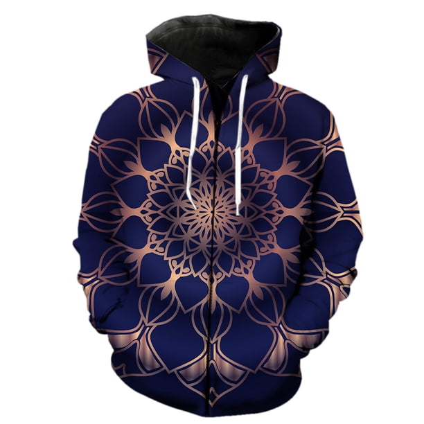 Sudadera con capucha y cremallera de mandala para hombre, con estampado 3D, estilo hip hop, informal, divertida, unisex, primavera 2024