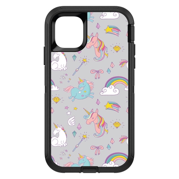 DistinctInk Custom SKIN / DECAL compatible with OtterBox Defender for iPhone 11 (6.1" Screen) - Unicorn Rainbow Wand Pattern - Grey