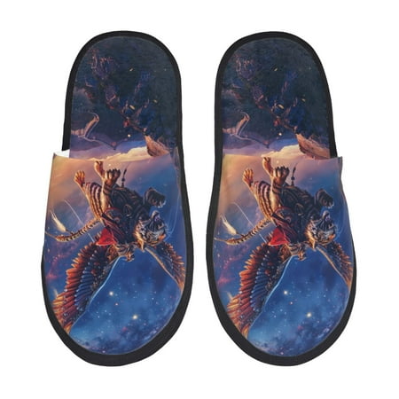 Balery Starry Sky Flying Tiger Slient Indoor Furry Fleece Comfort House Shoes Soft Non-Slip Home Shoes Cotton slippers House Slippers-- Large