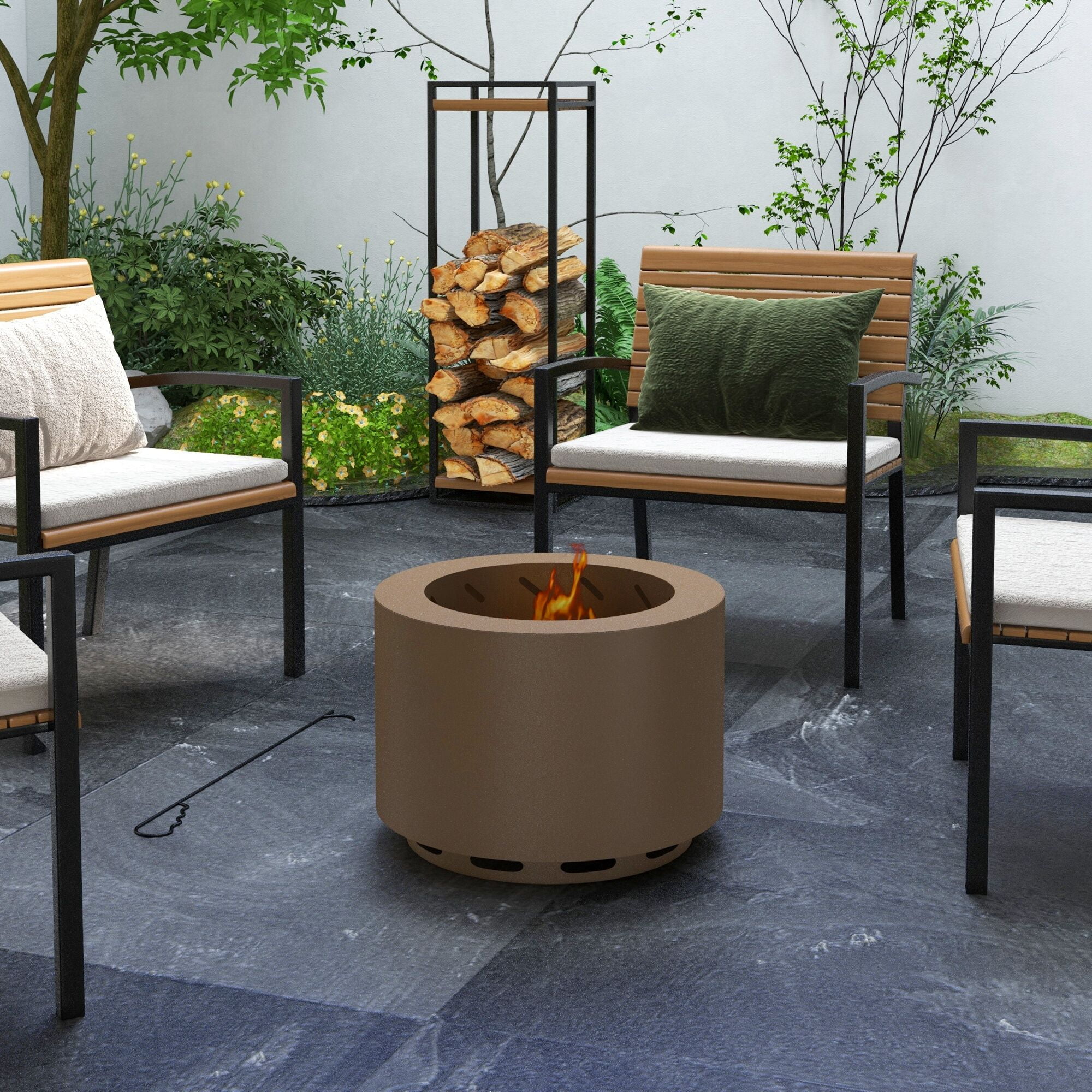 Outdoor Grill, Smokeless Fire Pit, 19" Portable Wood Burning Firepit with Poker, Low Smoke Camping Bonfire Stove for Backyard Patio Picnic, Stainless Steel, Bronze, Bronze BBQ Grill,Tabletop Grill