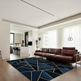 thumbnail image 3 of Modern Blue And Black Square Area Rug, Geometric Gold Line Texture Indoor Non-Slip Kids Rugs, Machine Washable Breathable Durable Carpet For Front Entrance Floor Decor 5 x 6ft, 3 of 6