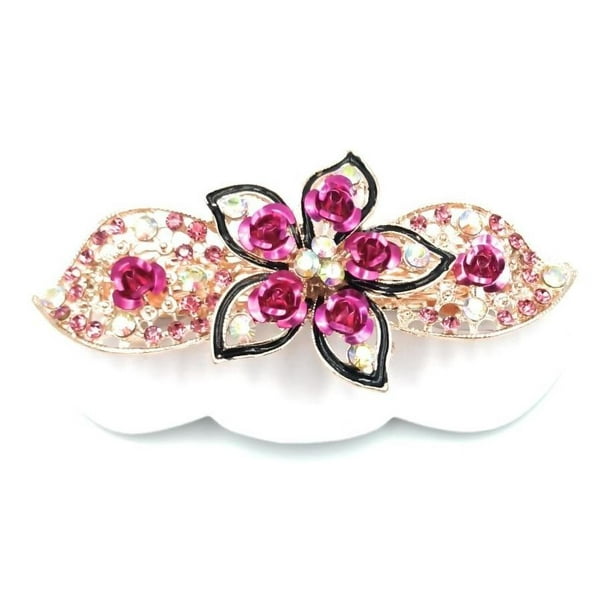Broche Frances Metalico Para El Cabello Flores De Colores fucsia AN Broche flores