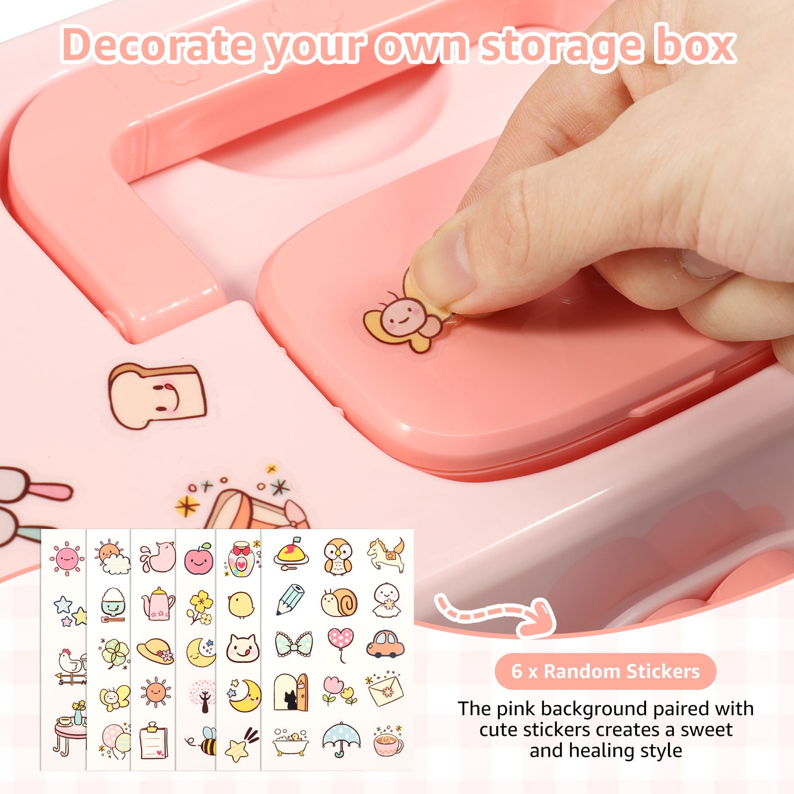 Threns Hair Accessories Organizer for Girls,3-Layers Pink Craft Storage Container with Handle,Lockable Storage Box for Hair Clip,Headband,Scrunchie,Cosmetic,Sewing Kit