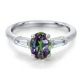 thumbnail image 3 of Gem Stone King 925 Sterling Silver Green Mystic Topaz and Lab Grown Diamond Engagement Ring for Women | 1.88 Cttw | Oval 8X6MM | Gemstone November Birthstone | Size 8, 3 of 6