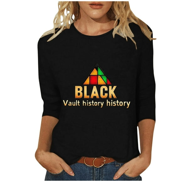 ZVAVZ Workout Shirts Women,Women Black History Month Tunic Tees 3/4 Sleeve Scoop Neck Pullover Womens Plus Size Black History Blouses Clearance Sales Black L