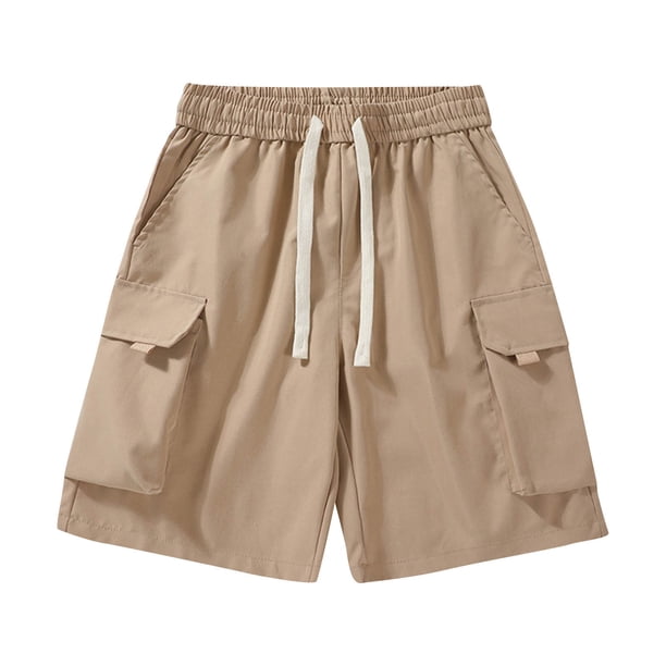 Puntoco Pantalones Cortos Cargo Casuales Para Hombre, Color Sólido, Con Cordón, Cintura Elástica, Pantalones Deportivos Con Bolsillos