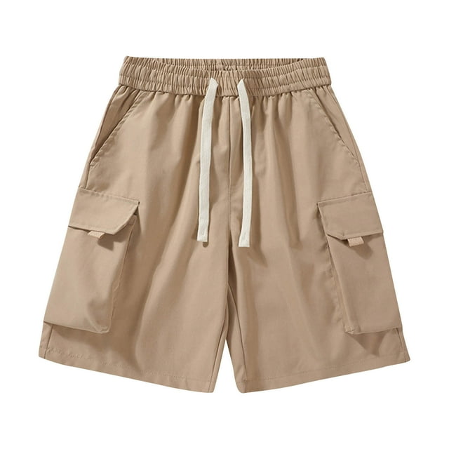 AherBiu Plus Size Mens Cargo Shorts Elastic Waist Drawstring Outdoor Shorts with Pockets Stretch Quick Dry Work Shorts