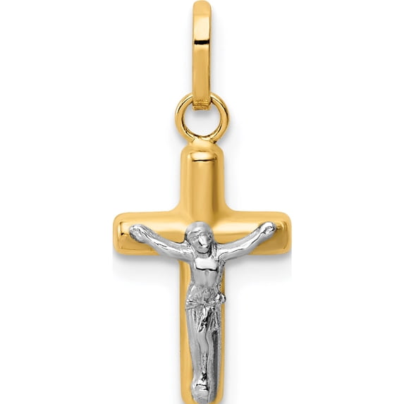 14K Yellow & Rhodium With Polished Hollow Crucifix Charm Made In Italy yc1394