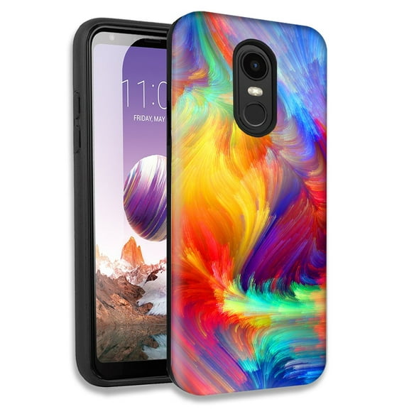 Mundaze Feather Paint Double Layer Hybrid Case Cover For LG Tribute Dynasty/Aristo 2/Aristo 3 Plus