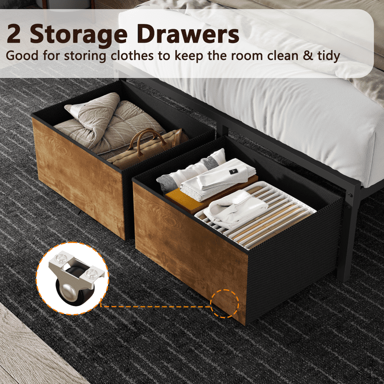 Satifur Twin Bed, Storage Drawers & LED Charging photo 2