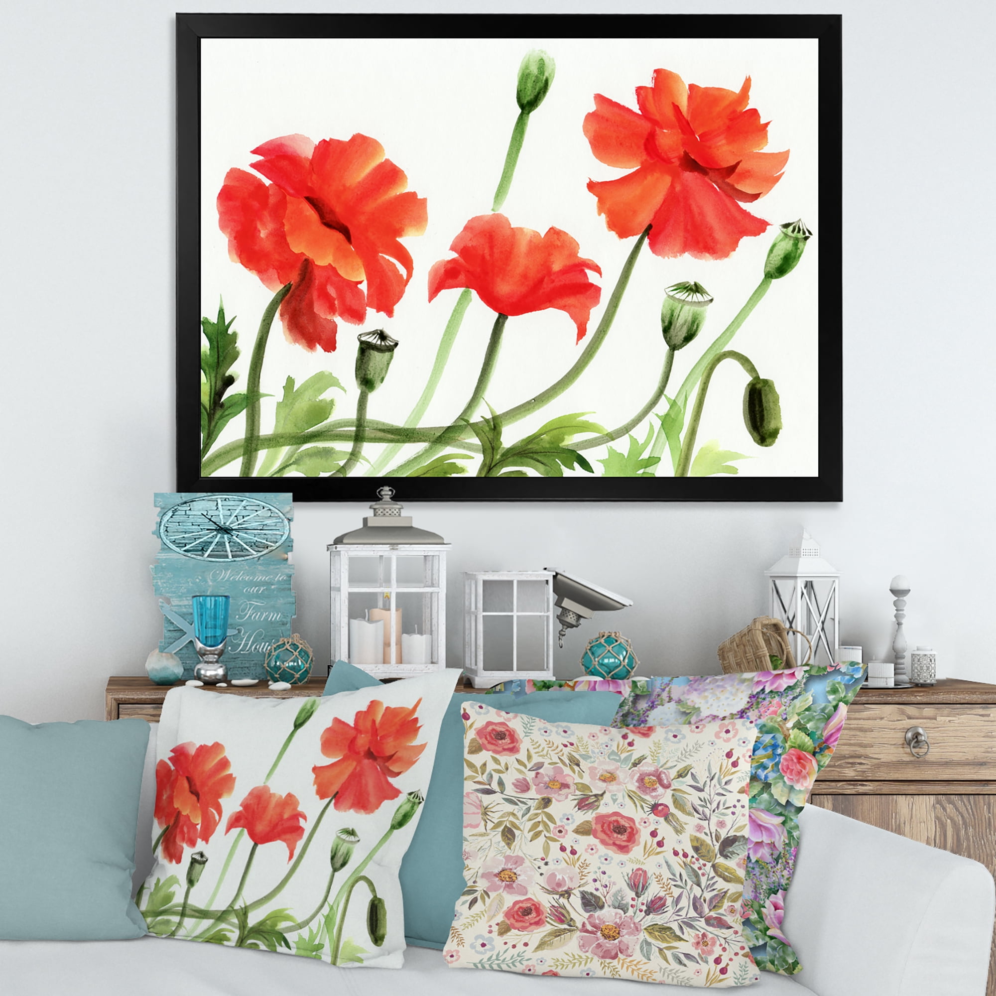 Designart 'Ancient Red Poppies III' Traditional Framed Art Print