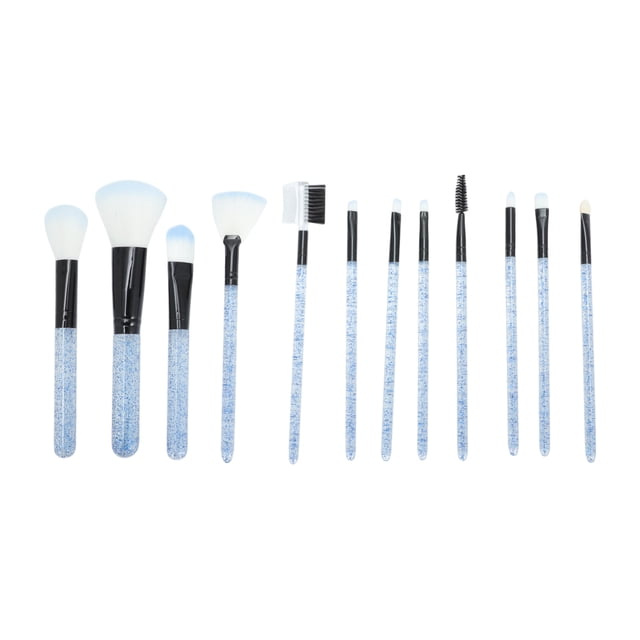 Conjunto de brochas de maquillaje de 12 piezas Unique Bargains para baño, mango de plástico azul, pelo de nylon