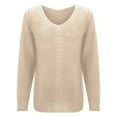 thumbnail image 4 of Women Casual Long Sleeve V Neck Pullover Sweaters Knit Loose Fit Beige Sweater Women Warm Fall Clothes for Women, 4 of 6