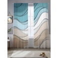 thumbnail image 5 of Turquoise Brown Semi Sheer Window Curtains 84 Inches Long, Teal White Geometric Gradient Stripes Rod Pocket Voile Silky Chiffon Curtain Light Filtering Drapes for Living Room, 52"x84", 2 Panels, 5 of 9