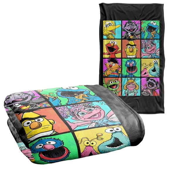 Sesame Street Hand Drawn Squares Officially Licensed Silky Touch Super Soft Throw Blanket 36" x 58"