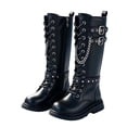 thumbnail image 2 of Yotami Girl Mid Calf Boots, Little Girls Fashion Riding Boots with Metal Studs and Chains Lace-Up Side Zipper, 2 of 5