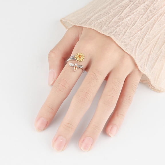 AOOOWER Anxiety Ring for Women Spinner Ring Sunflower Fidget Ring Relief Stress Open Adjustable Stackable Rings Fidget Jewelry