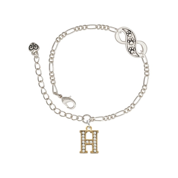 Delight Jewelry Goldtone Crystal Initial - H - Silver-tone Paw Infinity Link Chain Bracelet, 6" 2" Extender