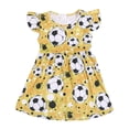 thumbnail image 4 of Rggeeun Child Girls Dresses Cartoon Baseball Graphics Fly Sleeve Crew Neck A Line with Waist Draping Ruffle Knee Length for Summer Vacation Sweet Sundress,Yellow,9-10 Years, 4 of 4