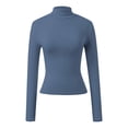 thumbnail image 4 of Shirts For Women Tees Tops Long Sleeve High Neck Slim Fit Stretch Casual Basic Solid Spring Summer Clothes Brown, 4 of 5