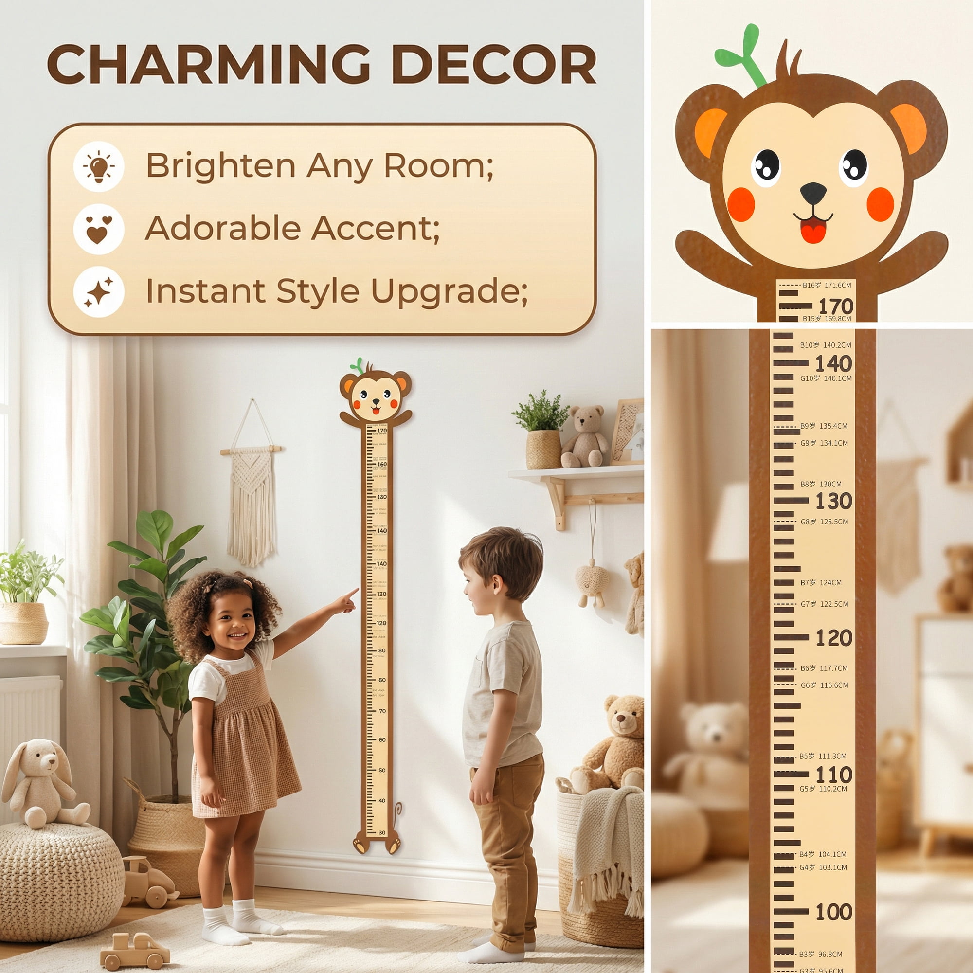 Unique Bargains Cartoon Animals Height Chart Sticker Brown 66.1" x 8.3"