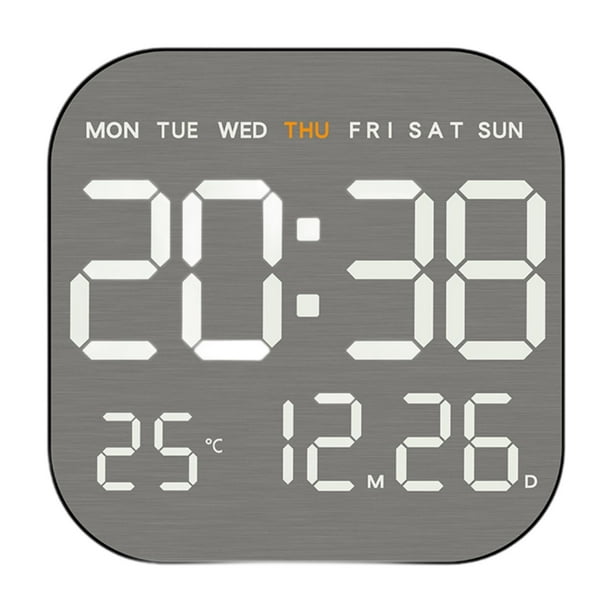 Reloj de pared digital con alarma, práctico y multifuncional, con semana, mes y fecha. Concha negra