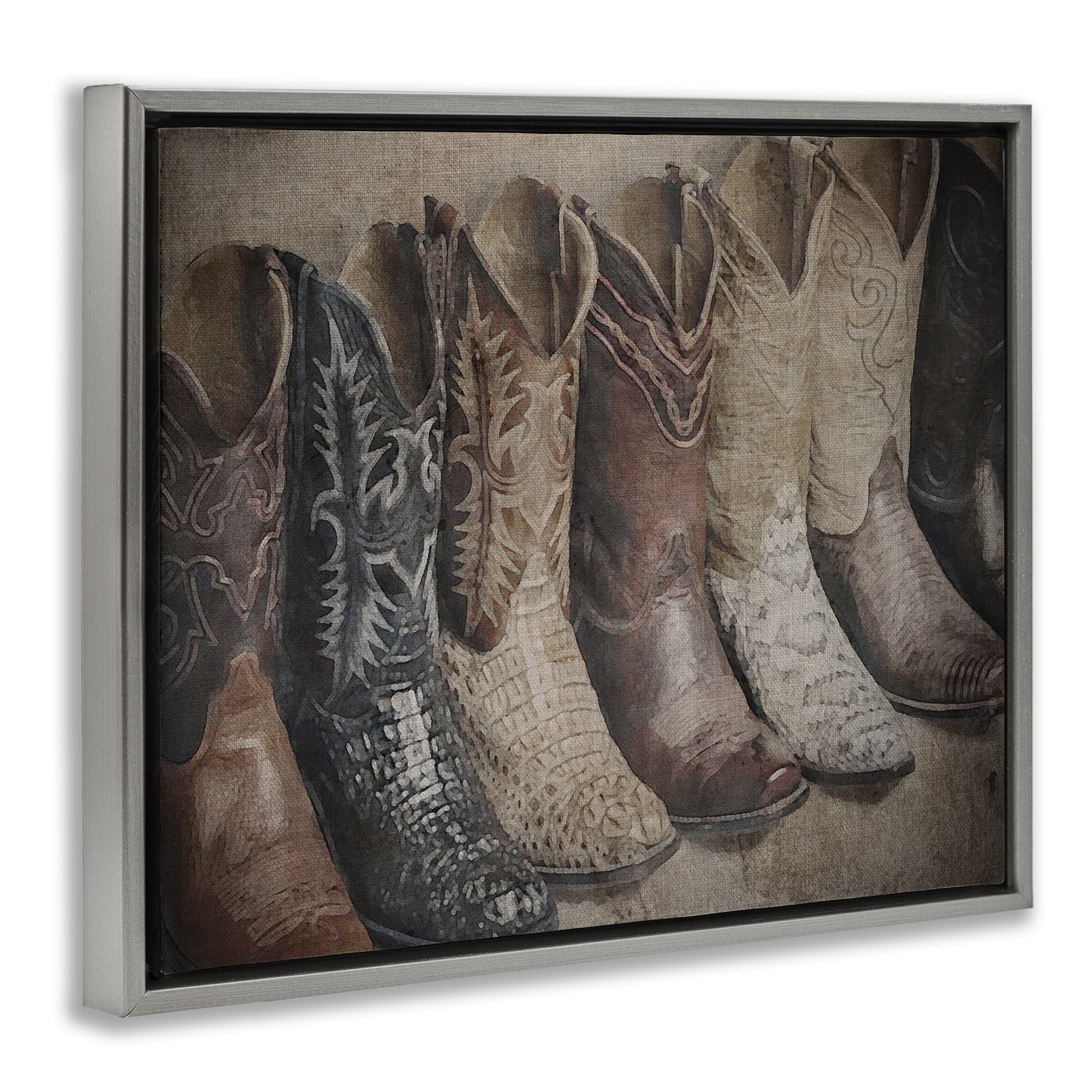 Stupell Industries Texan Lineup Boots Beauty & Fashion Photography Gray Floater Framed Art Print Wall Art, 31 x 25