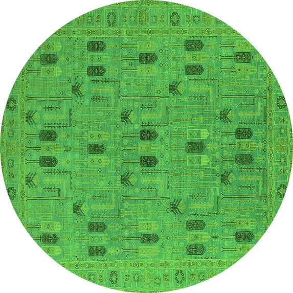 Ahgly Company Indoor Round Oriental Green Industrial Area Rugs, 7' Round