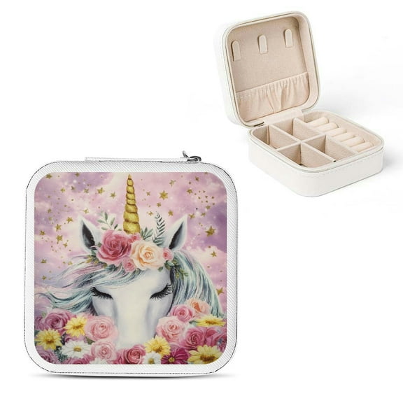 Creowell Unicorn Flowers Fantasy Jewelry Box for Necklaces Rings Earrings White