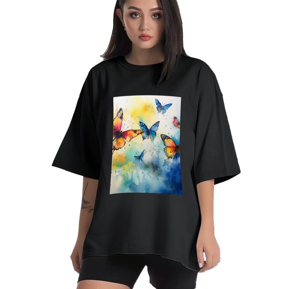 Plus Size Shirt for Women Black Tops for Women Short Sleeves Shirt for Women Butterflie T Shirt Crewneck Shirt for Women XS