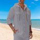 thumbnail image 5 of Ceisia Men's Regular Fit Cotton Linen Blend Hooded Roll-Tab 3/4 Sleeve Solid Color Casual Shirt Gifts, 5 of 9