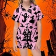 thumbnail image 2 of Kids Halloween Pajamas Size 2-3 Years Casual Sleepwear Pumpkin Bat Short Sleeve Top with Shorts Soft Girls Pjs Pink, 2 of 4