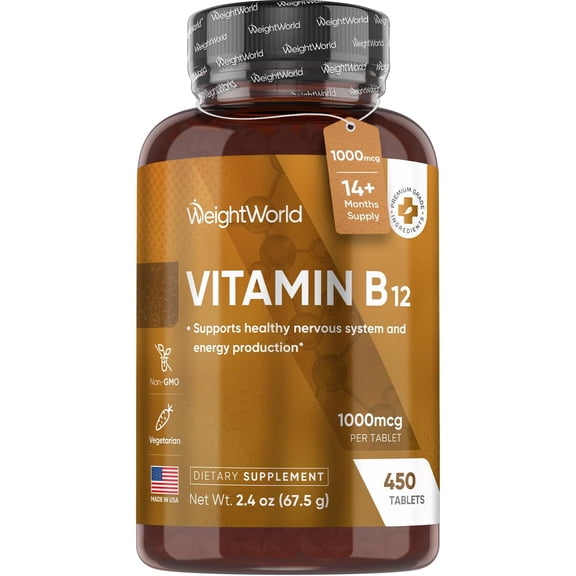 WeightWorld Vitamin B12 1000 mcg Supports Healthy Nervous System, Immunity & Energy Production - 450 Mini Tablets, 1  Year Supply - Bioavailable B12 Methylcobalamin - Made in USA, Vegetarian, Non-GMO
