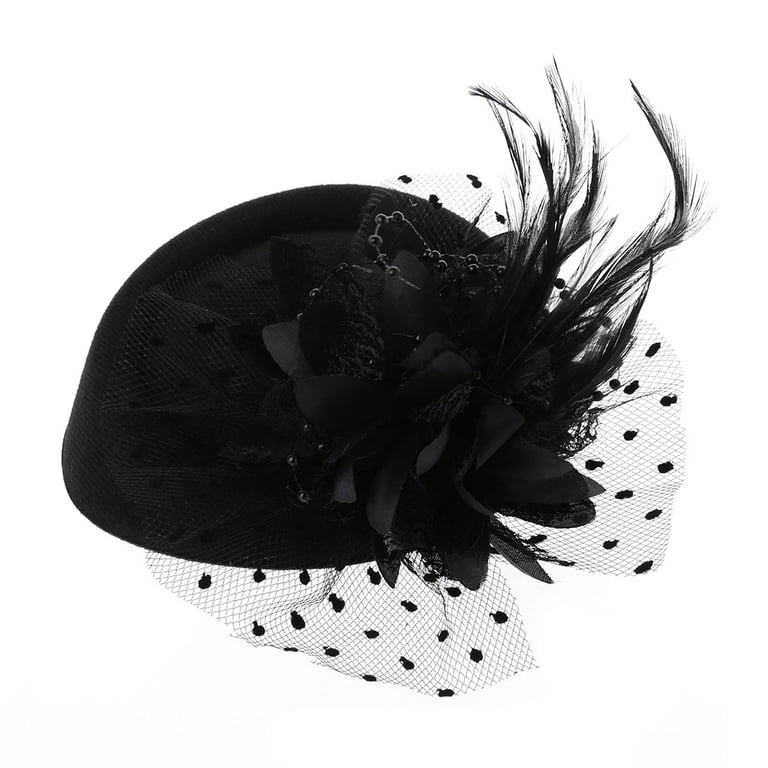 Black Fascinator with Veil and Feathers FASCINATOR WITH VEIL - Black - Gold Coast Couture main image 3
