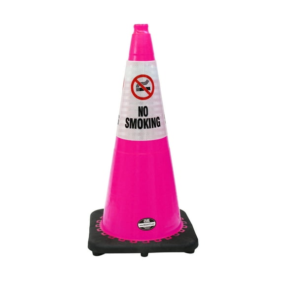 (Set of 4) RK 28" Pink Safety Traffic PVC Cones Black Base with"NO SMOKING" Reflective Message Sleeve (4 Cone, 4 Sleeve)