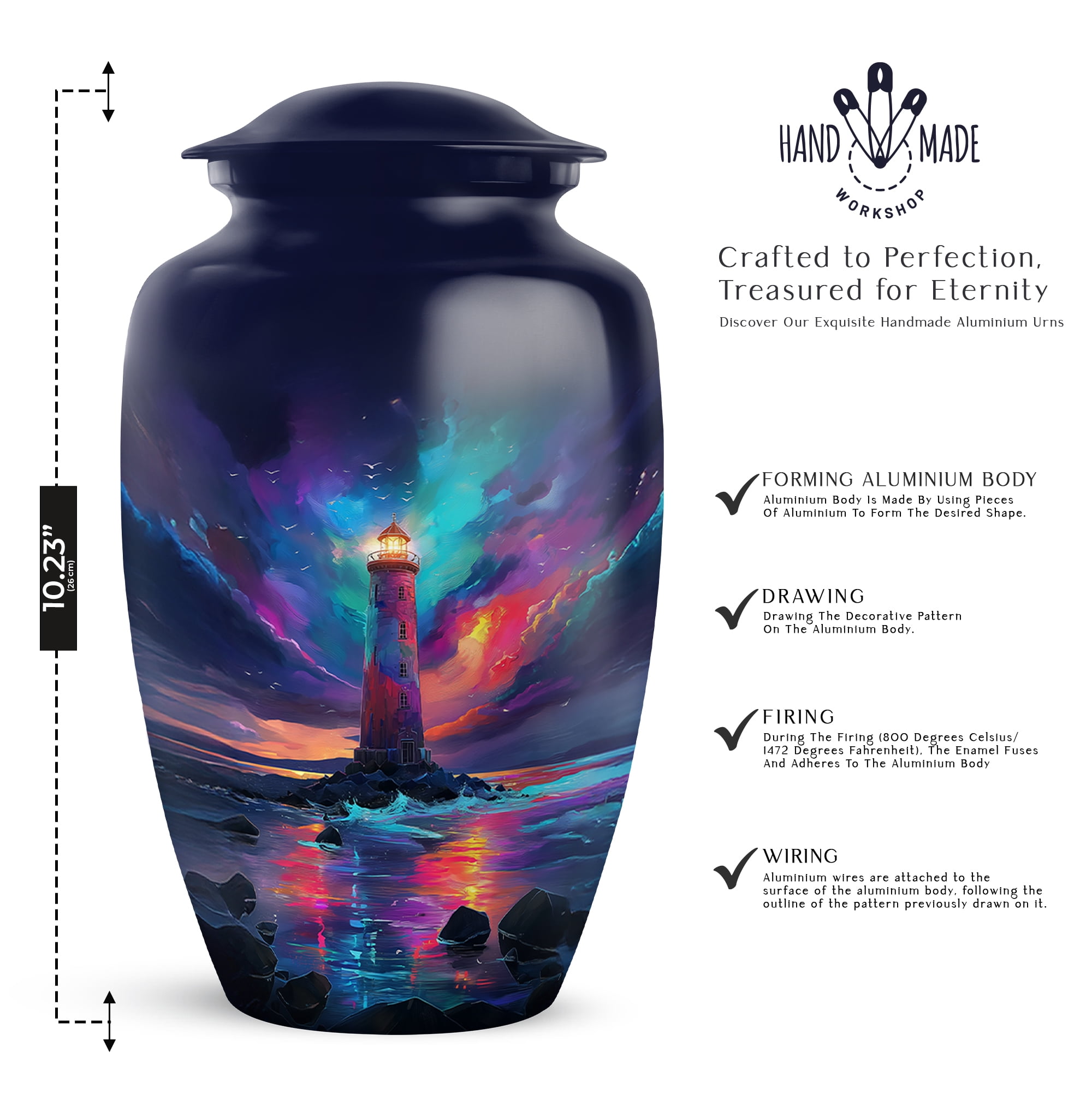 Lighthouse Memorial Urn For Keepsake Large, Blue Keepsake Urns For Human Ashes For Female, Purple Little Cremation Urns For Mom And Dad, 1 Large With Set Of 4 Mini Urn For Sister ,combo 10&3 Inch