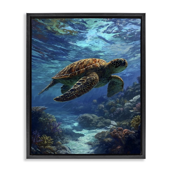 Stupell Industries Rustic Lodge Oceanic Adventurer Tortoise Black Floating Frame Canvas Art, 17 x 21, by Franklyn Gregory