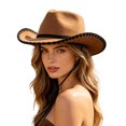 thumbnail image 3 of XIAOCHA Womens Solid Cowboy Hat Stitched Trimming Outdoor Farm Cowgirl Hat,Brown, 3 of 8