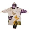 thumbnail image 2 of Oversized Wearable Blanket Hoodie,Vintage Butterfly Flower Pattern Sherpa Blanket Hoodie with Super Pockets,Super Warm Fuzzy Pullover for Women & Men, 2 of 6