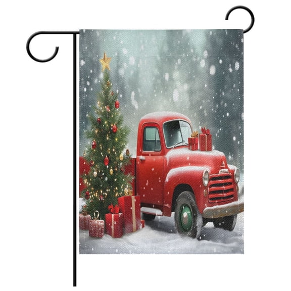 Ryvnso Truck and Christmas Tree Pattern Garden Flag 12x18 Inch Double Sided Seasonal Yard Decoration